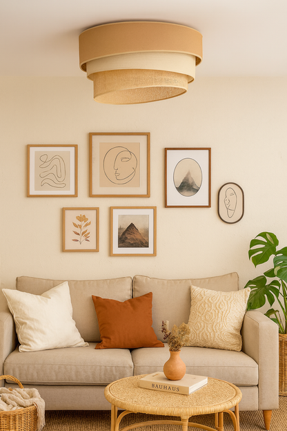 Jute Ceiling Flush Mount Lamp for Living Room | Jute Pendant light | Jute ceiling light - Rulkia by Akway - Image 2