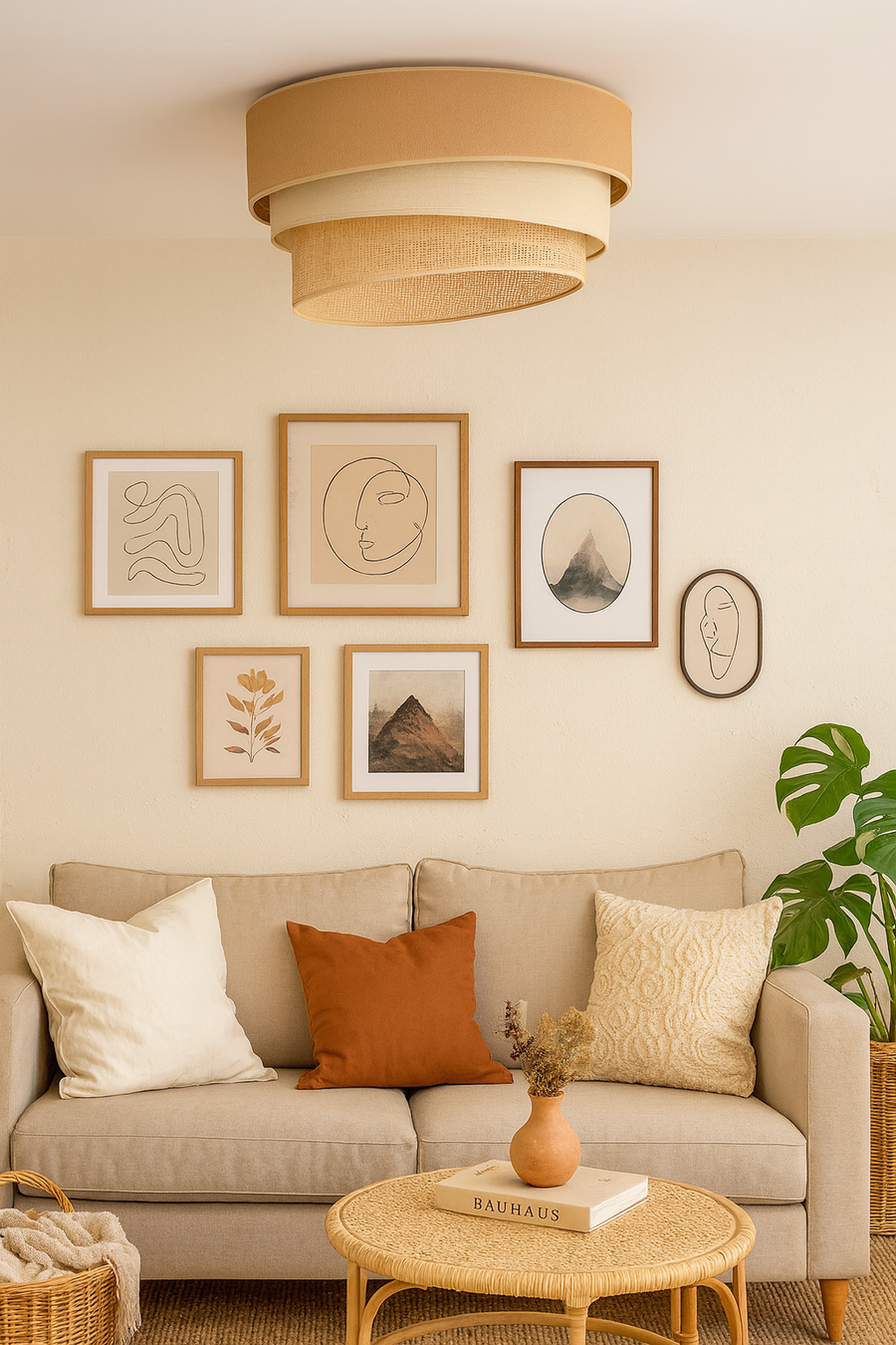 Jute Ceiling Flush Mount Lamp for Living Room | Jute Pendant light | Jute ceiling light - Rulkia by Akway - Image 2