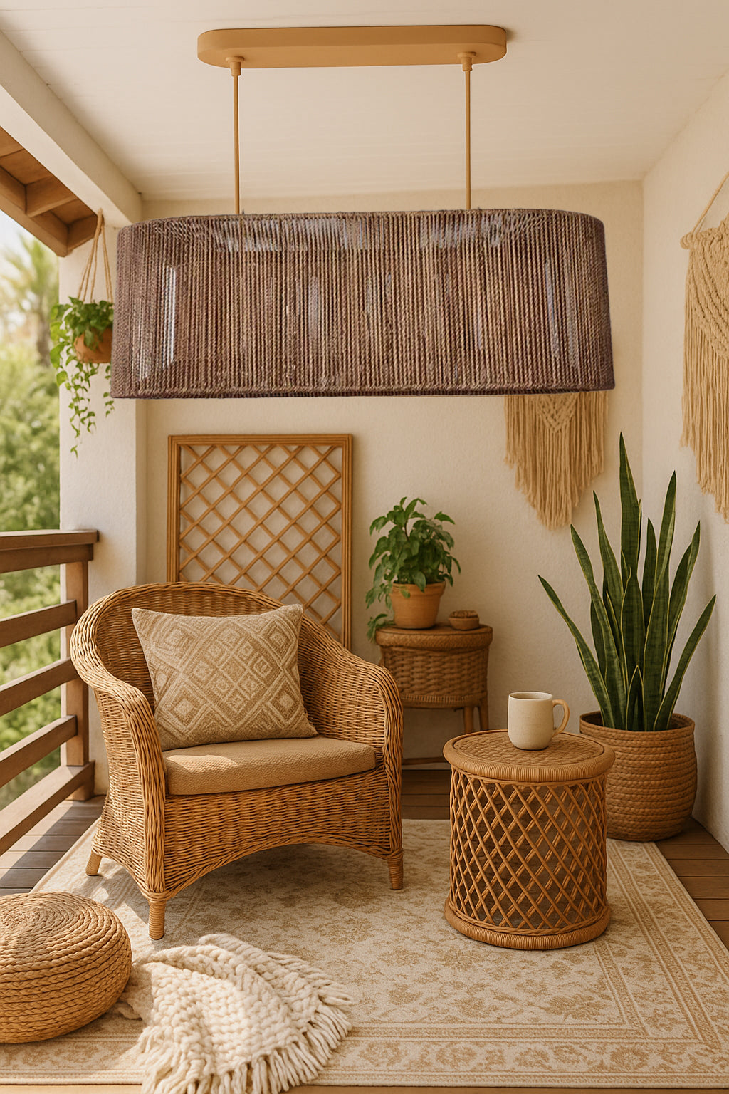 Rattan Hanging lamp for Living Room | Cane Pendant light | Wicker ceiling light - Saud by Akway - Image 3