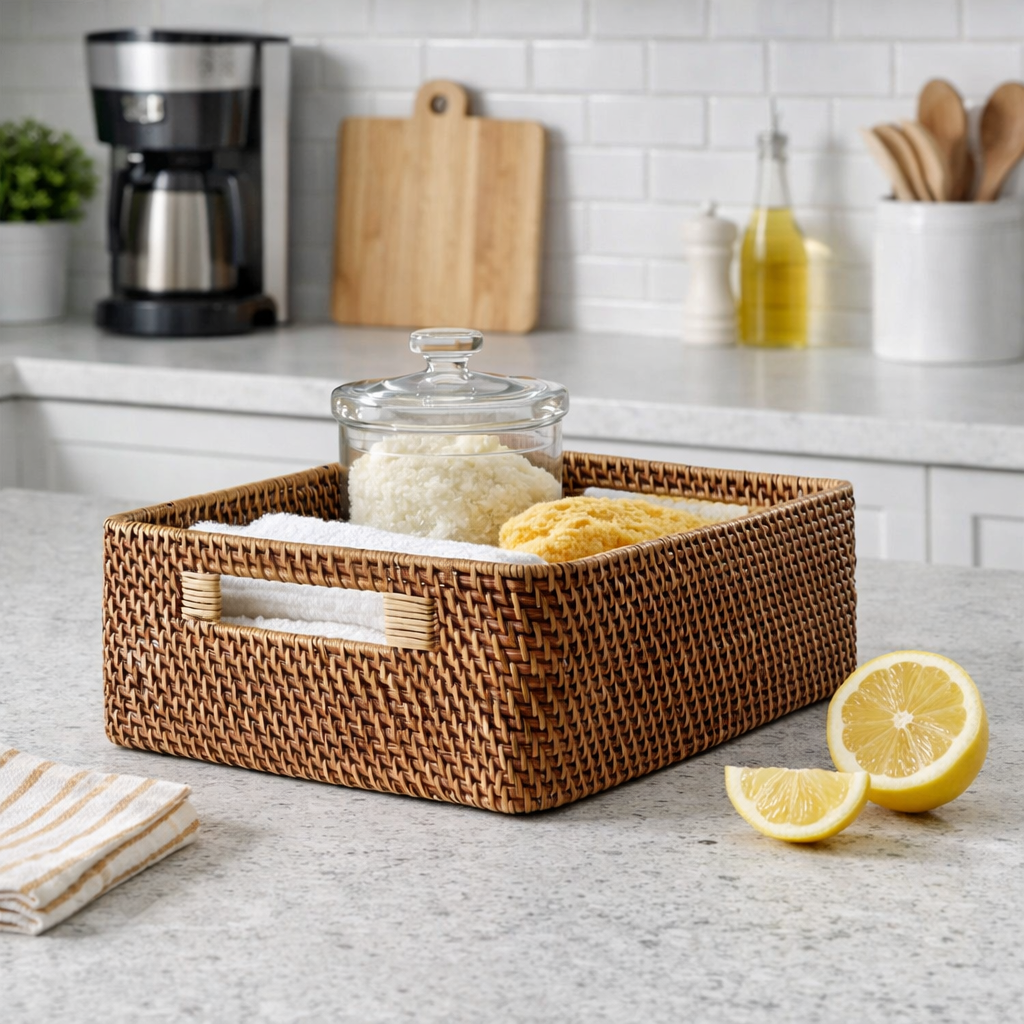 AKWAY Handmade Bamboo Storage Organizer Wicker Basket for Cloth, Toiletry (Rattan,12 x 8 x 4, Beige) - Akway