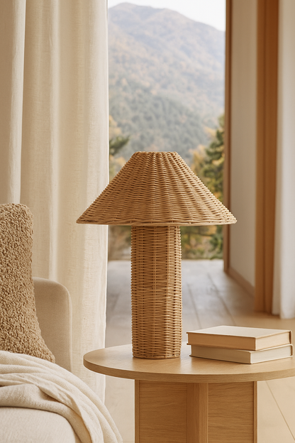 Rattan Table lamp for Living room | Bamboo Bedside table lamp | Cane Table lamp -Shrishti