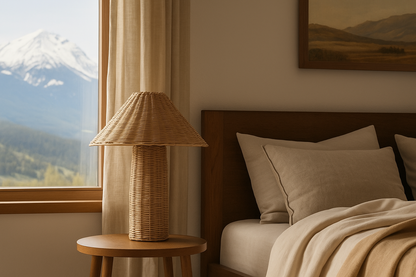 Rattan Table lamp for Living room | Bamboo Bedside table lamp | Cane Table lamp -Shrishti