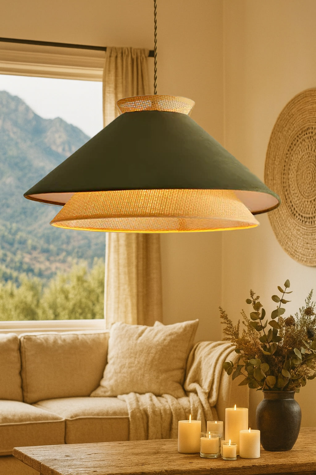 Rattan Hanging lamp for Living Room | Cane Pendant light | Wicker ceiling light - Simbaa by Akway - Image 3