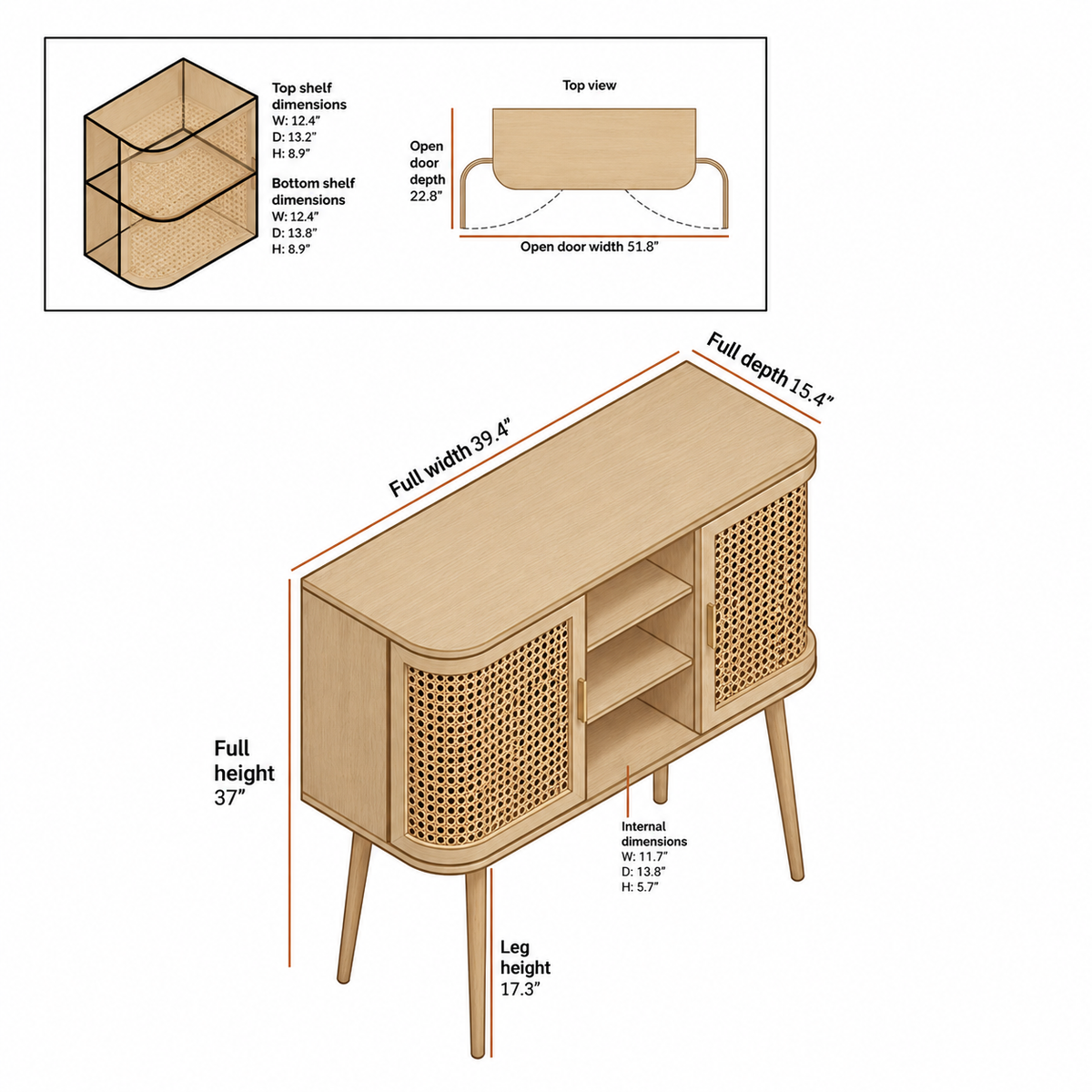 Mango Wooden Buffet Sideboard | Rattan Buffet Sideboard - Siyal by Akway - Furniture > Sideboards