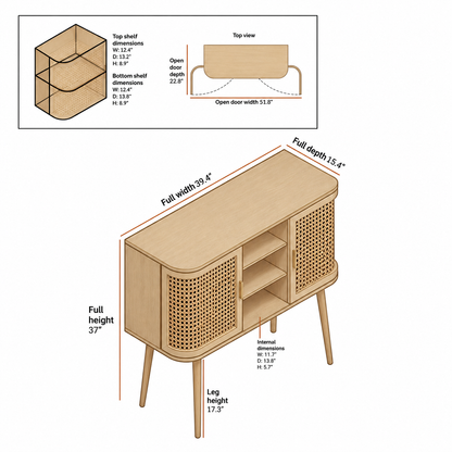 Mango Wooden Buffet Sideboard | Rattan Buffet Sideboard - Siyal by Akway - Furniture > Sideboards
