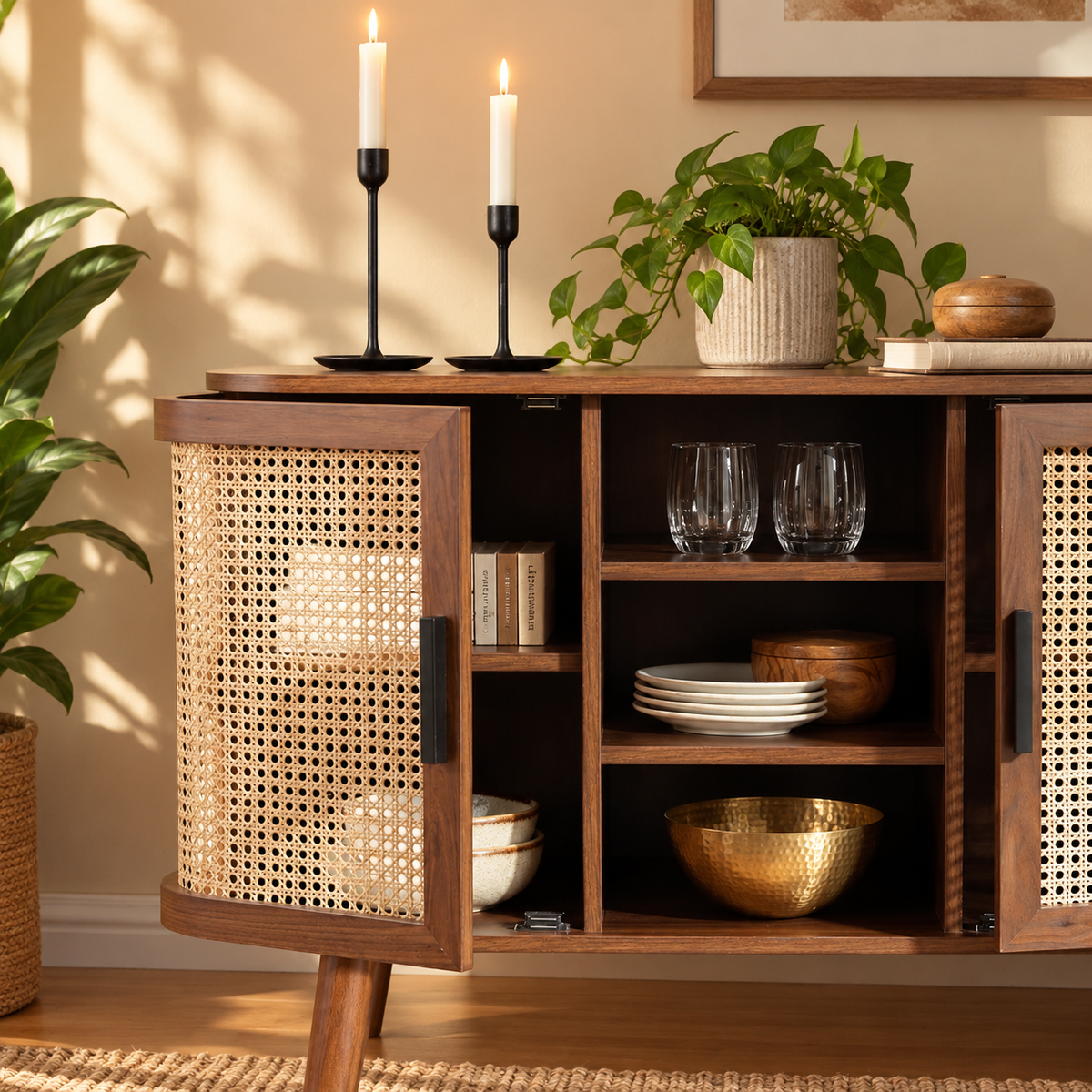 Mango Wooden Buffet Sideboard | Rattan Buffet Sideboard - Siyal by Akway - Furniture > Sideboards