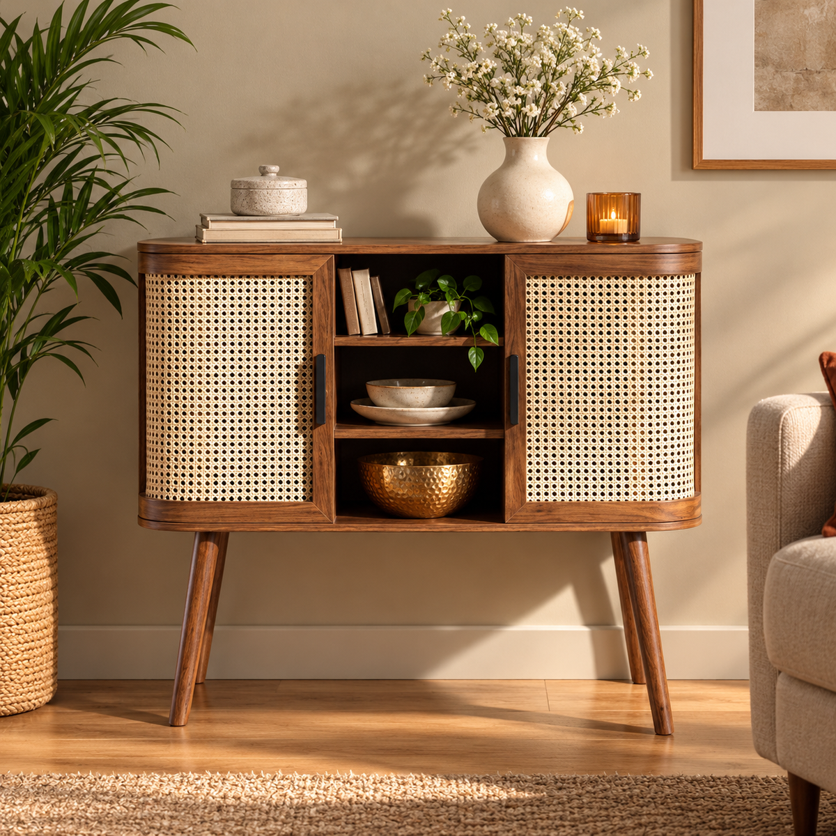 Mango Wooden Buffet Sideboard | Rattan Buffet Sideboard - Siyal by Akway - Furniture > Sideboards