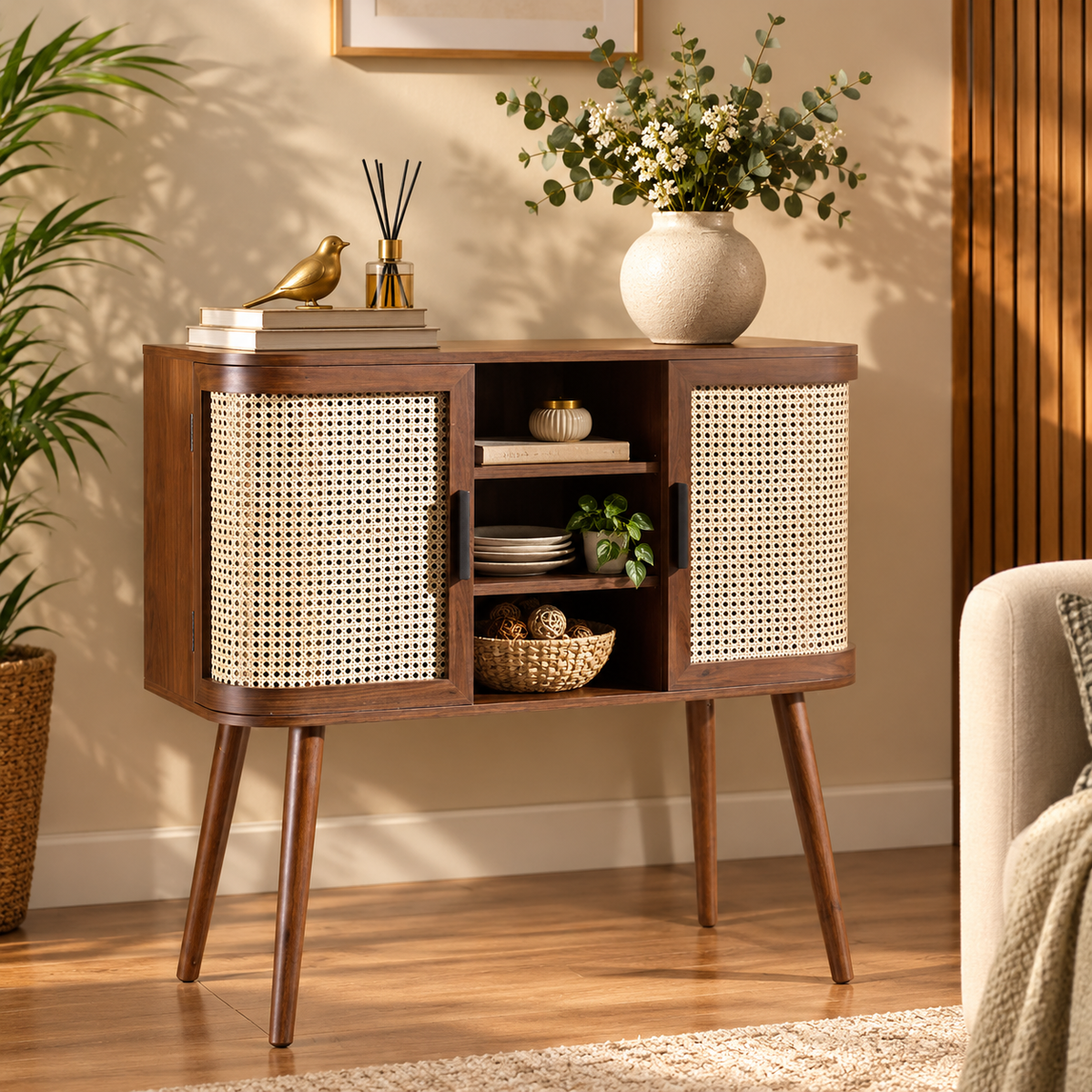 Mango Wooden Buffet Sideboard | Rattan Buffet Sideboard - Siyal by Akway - Furniture > Sideboards