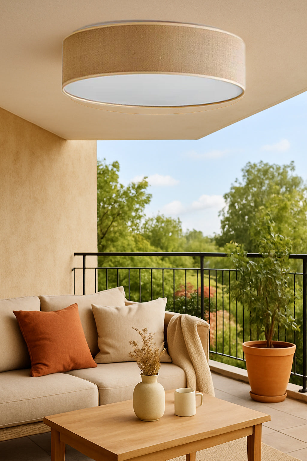 Jute Ceiling Flush Mount Ceiling Lamp for Living Room | Jute Pendant light | Jute ceiling light - Subhana by Akway - Image 2