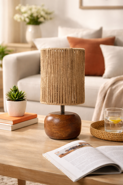 Mango Wood Table Lamp for Living Room | Handmade Table Lamp - Silas by Akway - Lighting > Table Lamps