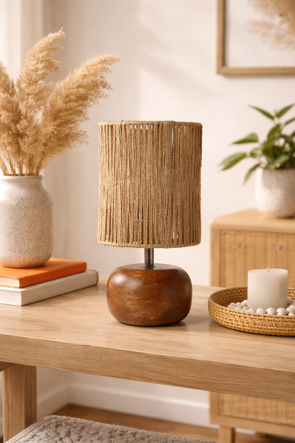 Mango Wood Table Lamp for Living Room | Handmade Table Lamp - Silas by Akway - Lighting > Table Lamps