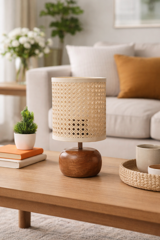 Rattan Table Lamp for Living Room | Handmade Table Lamp - Beckett by Akway - Lighting > Table Lamps