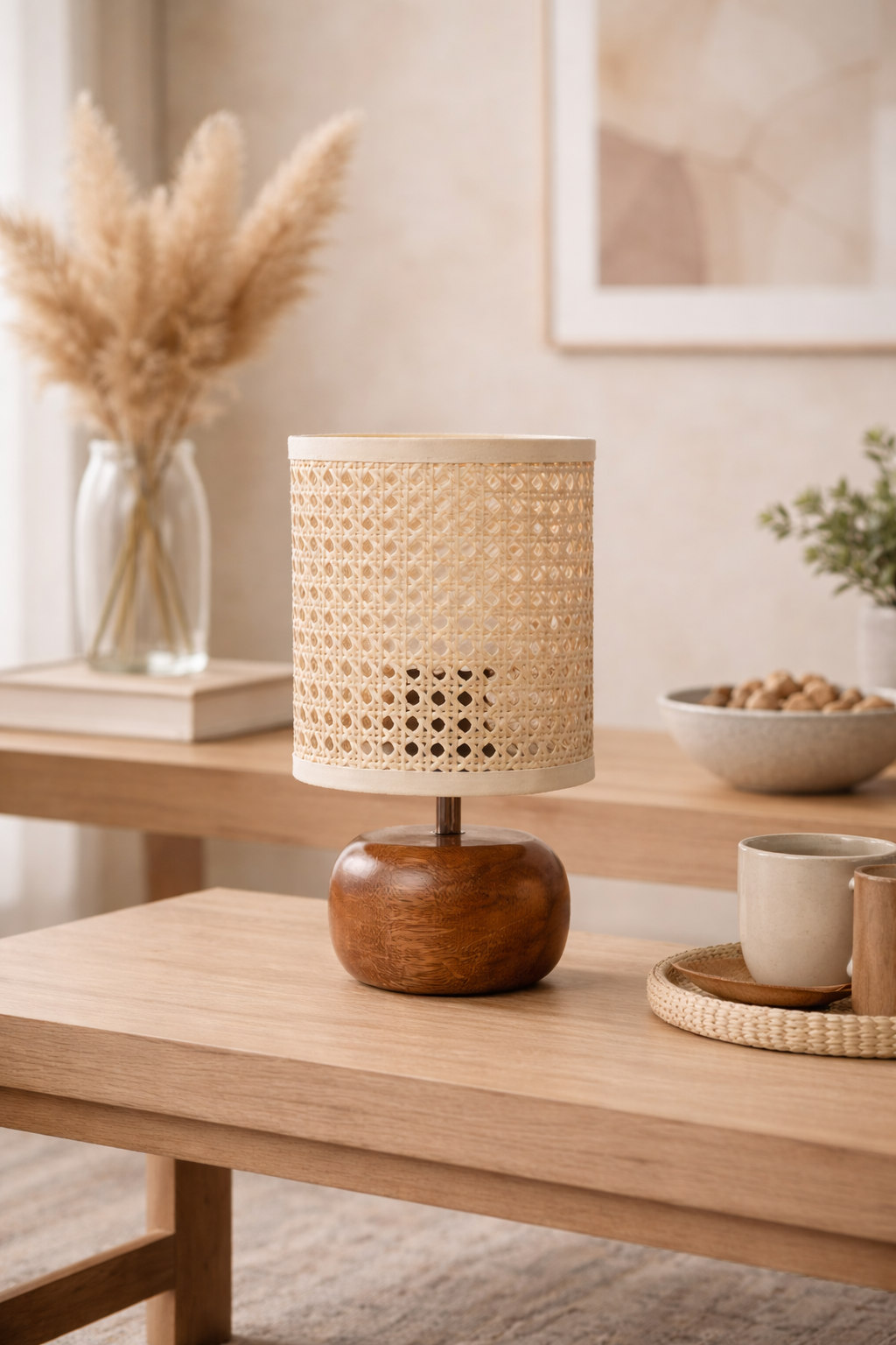 Rattan Table Lamp for Living Room | Handmade Table Lamp - Beckett by Akway - Lighting > Table Lamps