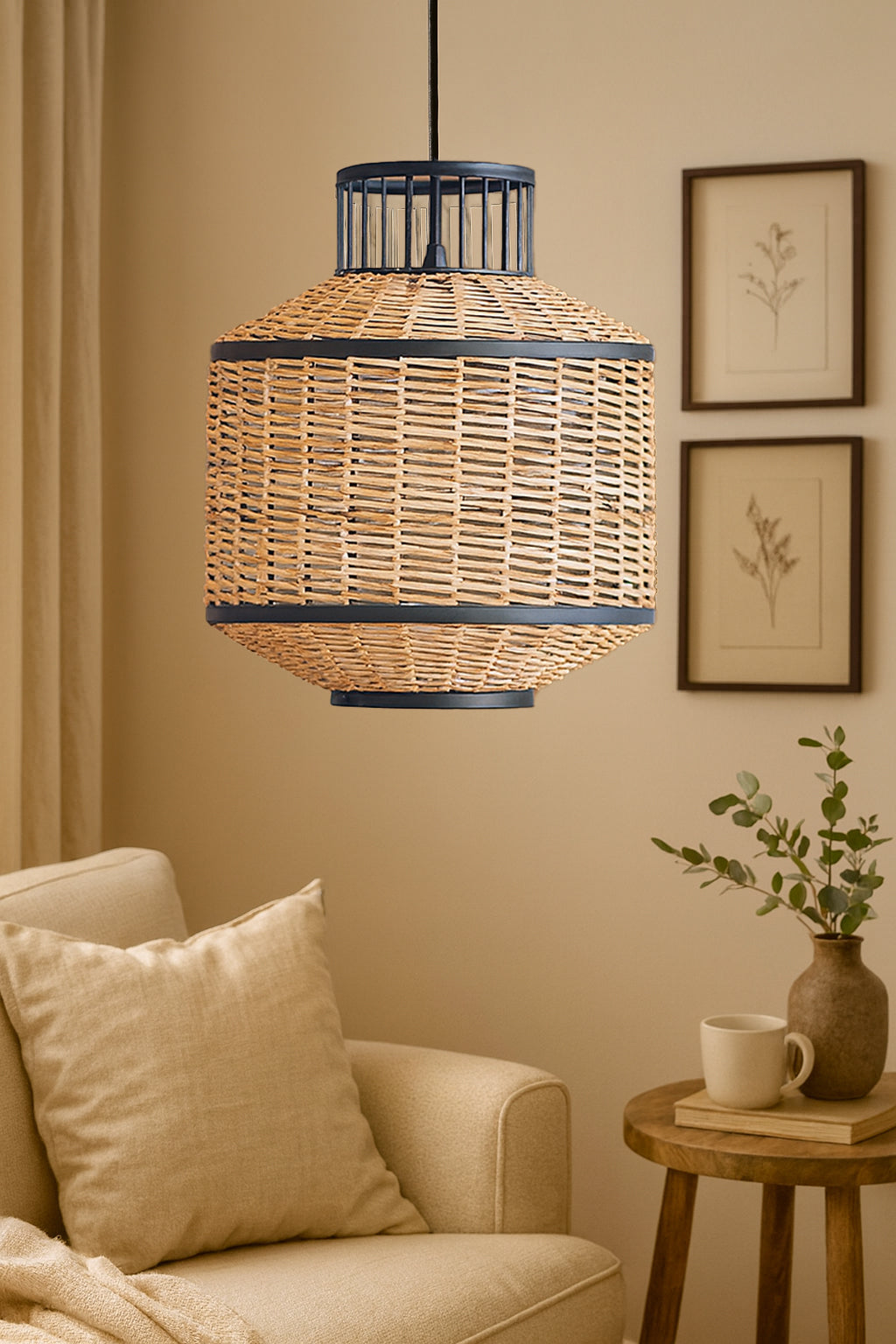Bamboo Hanging lamp for Living Room | Rattan Pendant light | Cane ceiling light - Taksh