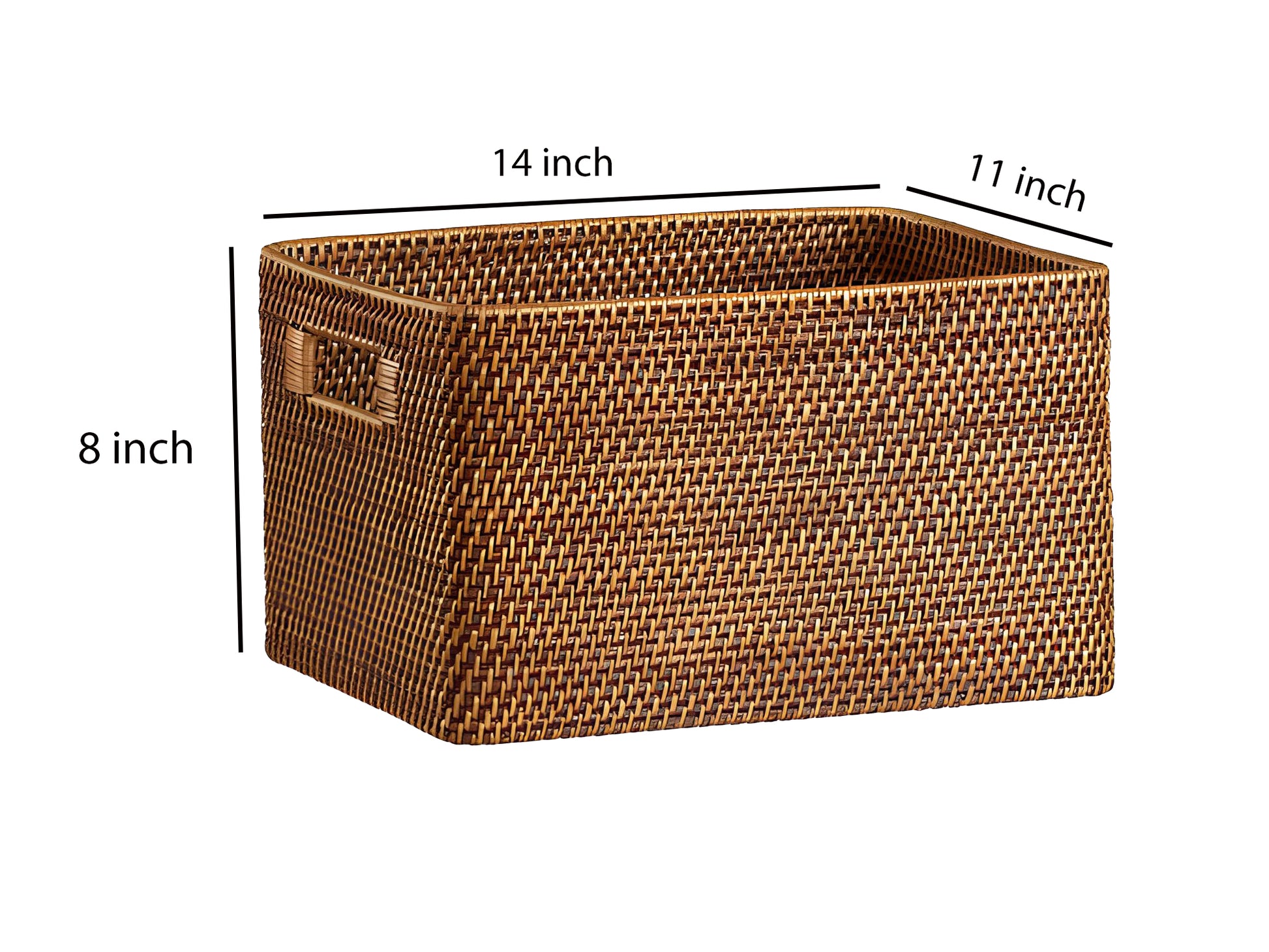AKWAY Handmade Bamboo Wicker Basket Organizer for Cloth, Storage Basket (Beige, 14" x 11" x 8") Rattan,Pack of 1 - Akway Kitc