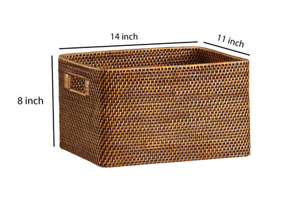 AKWAY Handmade Bamboo Wicker Basket Organizer for Cloth, Storage Basket (Beige, 14" x 11" x 8") Rattan,Pack of 1 - Akway Kitc