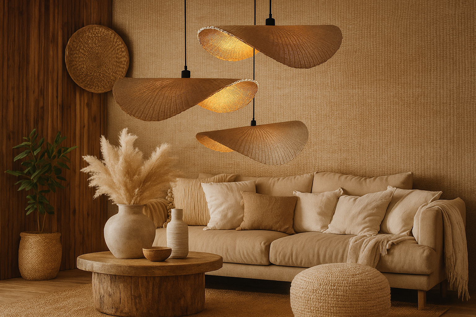 Bamboo Hanging lamp for Living Room | Rattan Pendant light | Cane ceiling light - Shanaya - Image 2