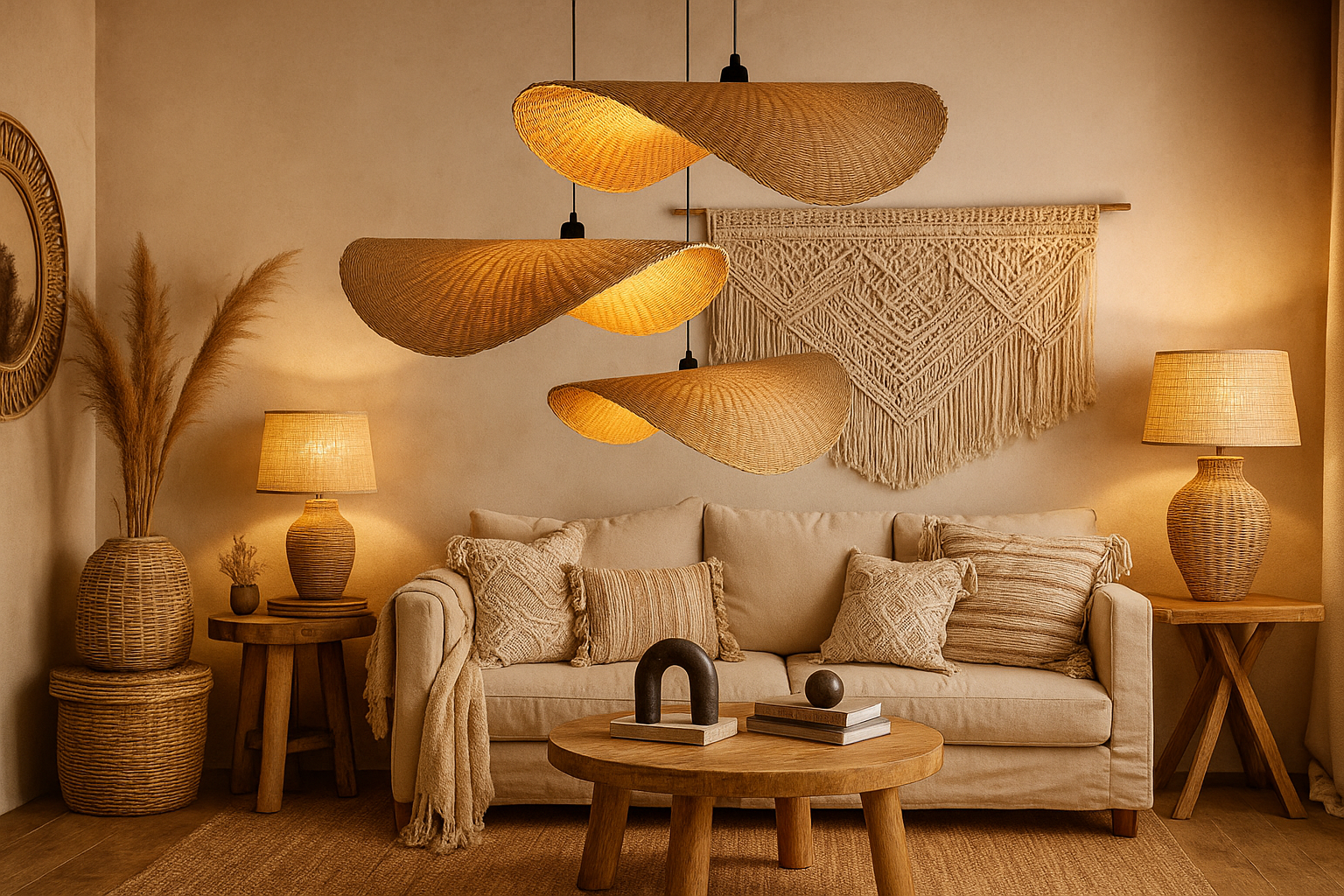 Bamboo Hanging lamp for Living Room | Rattan Pendant light | Cane ceiling light - Shanaya - Image 5