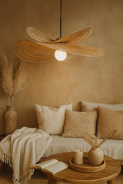 Bamboo Hanging lamp for Living Room | Rattan Pendant light | Cane ceiling light - Arshia 20" x 17" x 10" H by Akway - Image 5