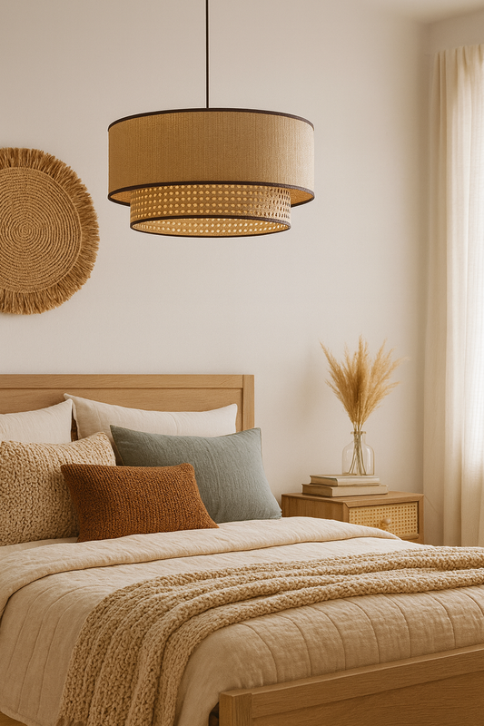 Bamboo Hanging lamp for Living Room | Rattan Pendant light | Cane ceiling light - Ahalya 12" x 8" by Akway - Image 1