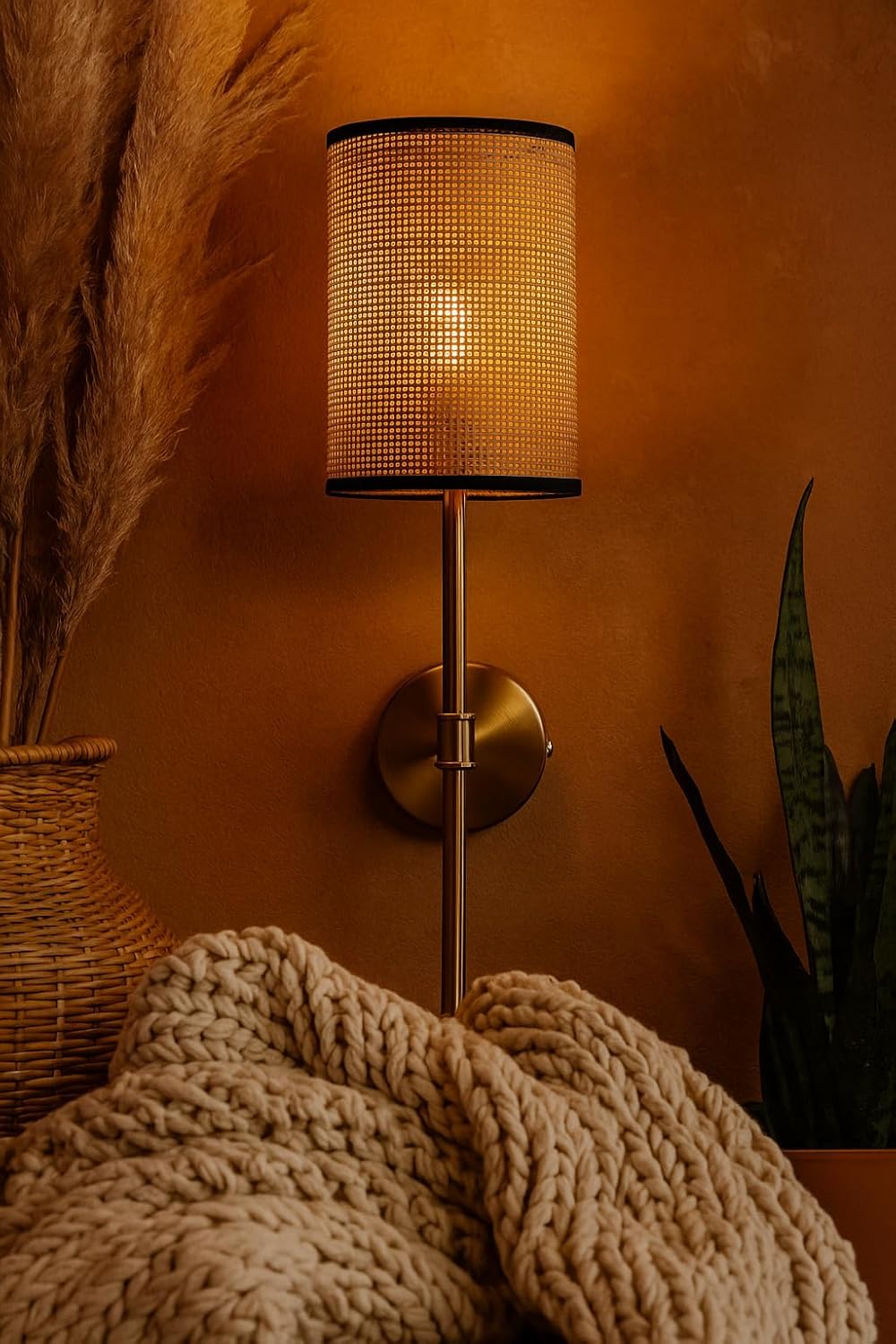 Cane Wall Light For Living Room | Bamboo Wall Lamp - Anika by Akway