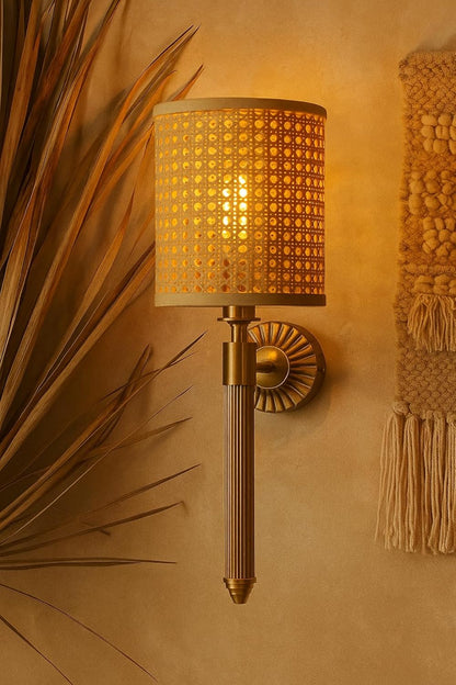 Bamboo Wall Lamp For Living Room | Rattan Wall Scone - Eshana by Akway