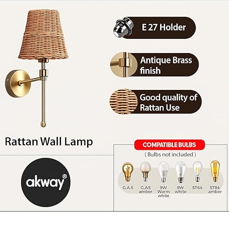 Rattan Wall Lamp For Living Room | Cane Wall Lamp - Janya by Akway