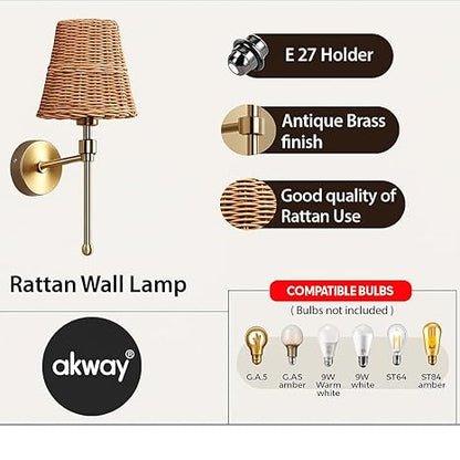 Rattan Wall Lamp For Living Room | Cane Wall Lamp - Janya by Akway