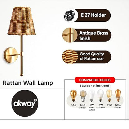 Bamboo Wall Lamp For Living Room | Rattan Wall Light - Krisha by Akway