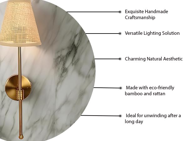 Bamboo Wall Lamp For Living Room | Rattan Wall Light - Kensley by Akway