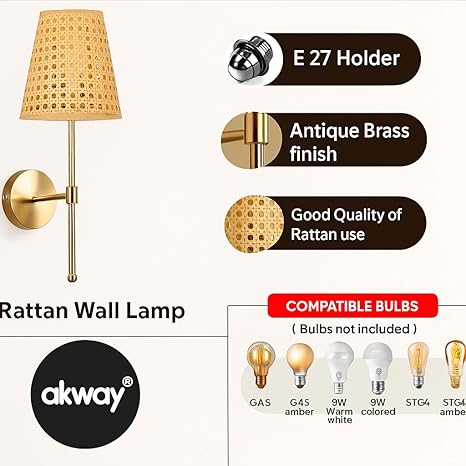 Bamboo Wall Lamp For Living Room | Cane Wall Light - Janaki by Akway