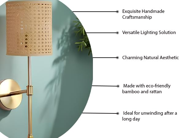 Rattan Wall Lamp For Living Room | Cane Wall Light - Avni by Akway