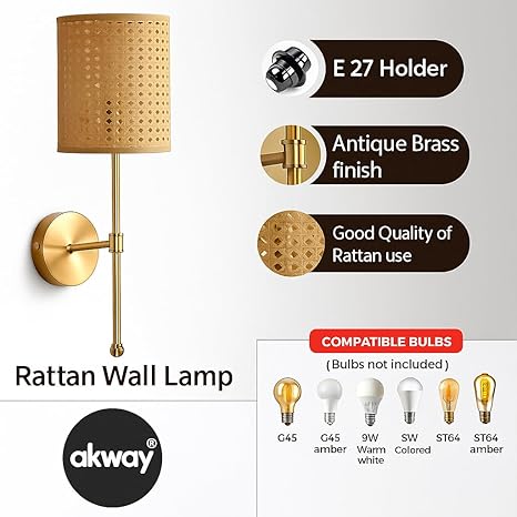 Rattan Wall Lamp For Living Room | Cane Wall Light - Avni by Akway