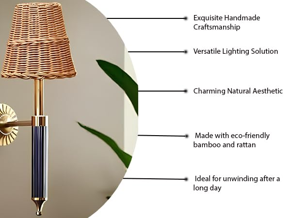 Rattan Wall Light For Living Room | Bamboo Brass Sconce - Odika by Akway
