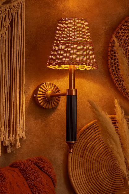 Rattan Wall Light For Living Room | Bamboo Brass Sconce - Odika by Akway
