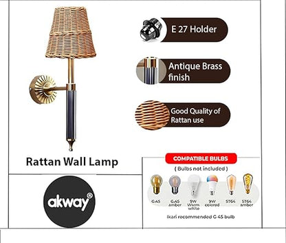 Rattan Wall Light For Living Room | Bamboo Brass Sconce - Odika by Akway