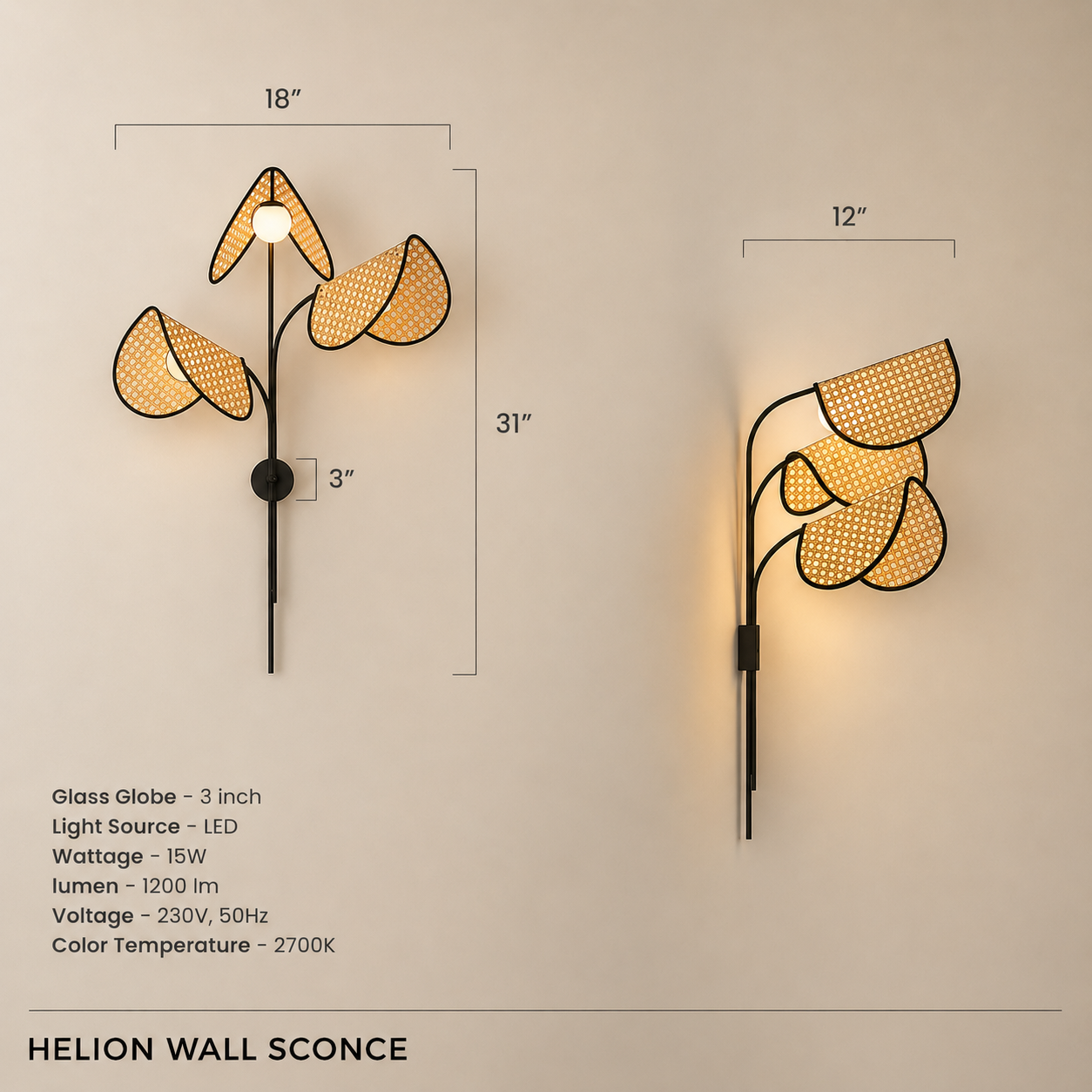 Cane Wall Light for Dining Room | Rattan Wall Lamp - TRIMPOLA