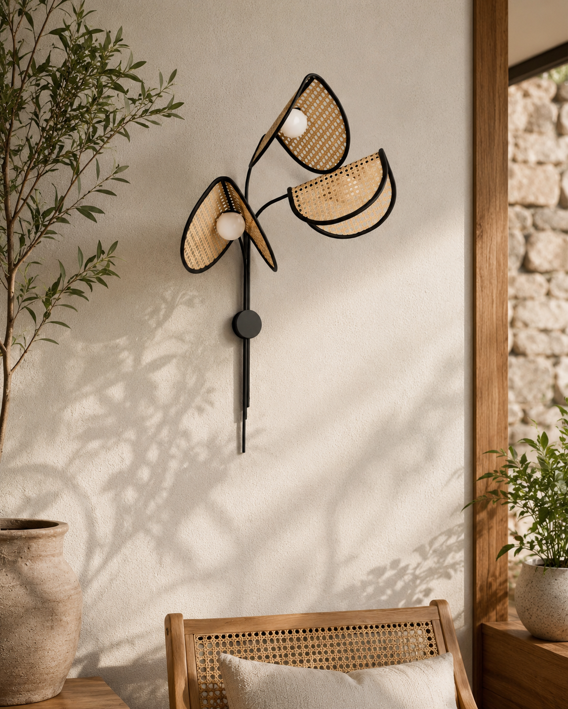 Cane Wall Light for Dining Room | Rattan Wall Lamp - TRIMPOLA