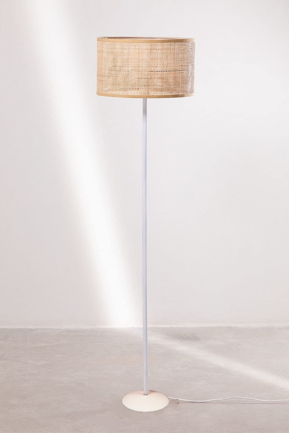 AKWAY Rattan Cane Webbing Floor Lamp Bamboo Floor Lamp for Living Room Cane Floor Lamp Standing Lamp Wooden Standing lamp for Living Room Bedroom (14" D X 8")(White Stand) (Square Webbing) - Akway