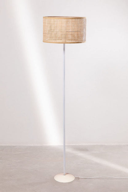 AKWAY Rattan Cane Webbing Floor Lamp Bamboo Floor Lamp for Living Room Cane Floor Lamp Standing Lamp Wooden Standing lamp for Living Room Bedroom (14" D X 8")(White Stand) (Square Webbing) - Akway