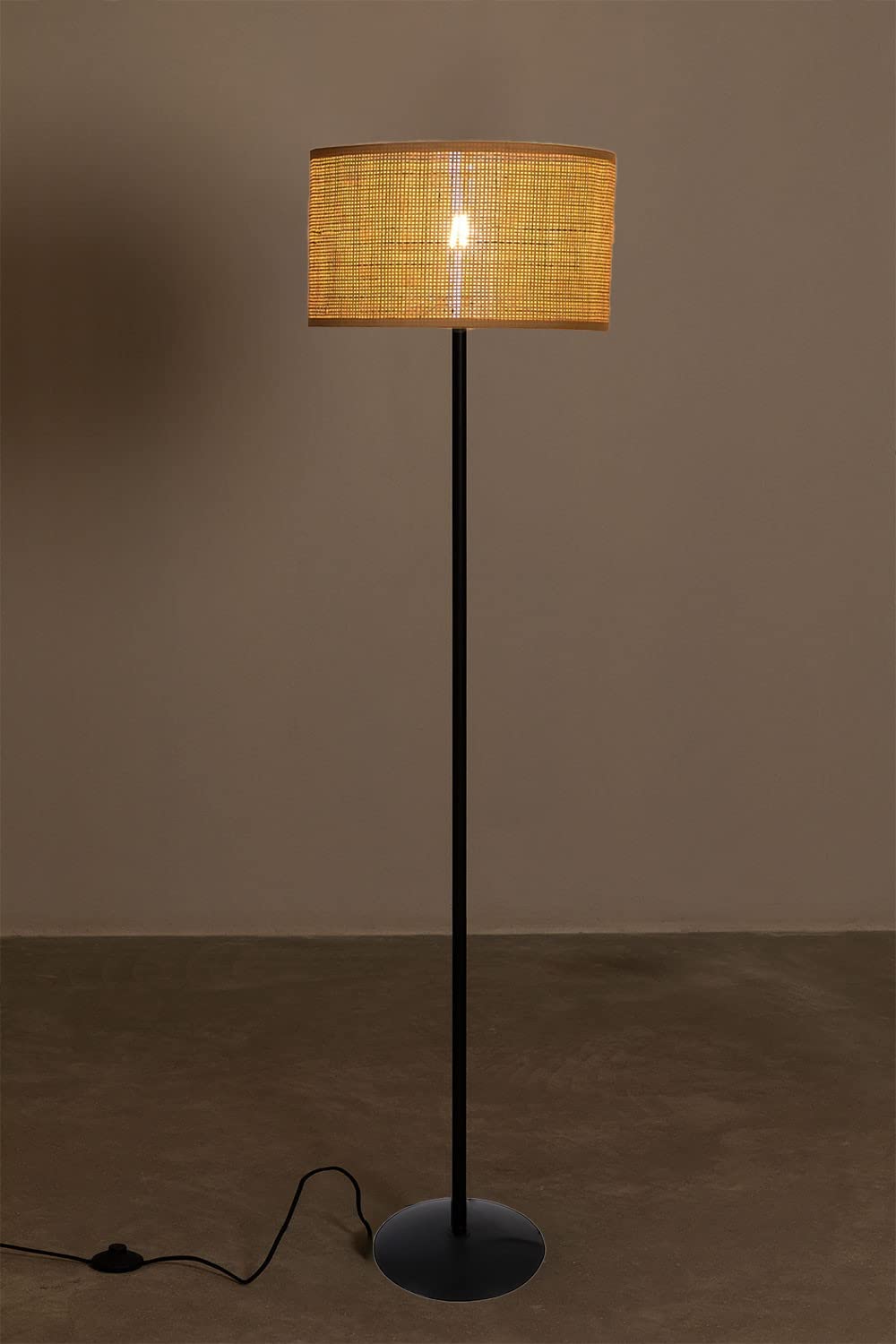 AKWAY Rattan Cane Webbing Floor Lamp Bamboo Floor Lamp Cane Floor Lamp Standing Lamp Wooden Standing lamp for Living Room Bedroom (14" D X 8")(Black Stand) (Square Webbing) - Akway