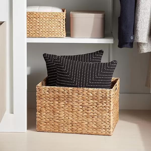 AKWAY wicker seagrass kauna grass water hyacinth rattan cane storage basket | Storage orgainser for home decor (15"L X 10"B X 7"H) - Akway