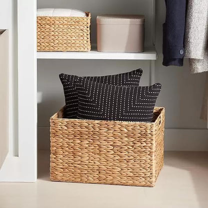 AKWAY wicker seagrass kauna grass water hyacinth rattan cane storage basket | Storage orgainser for home decor (15"L X 10"B X 7"H) - Akway