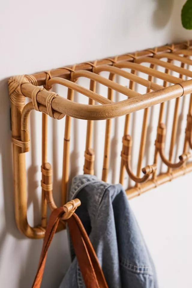 AKWAY Rattan Bamboo Wall Hook, Wall Hanger, Cane Wall Hooks, entryway Hangers, entryway Hooks, Clothing Hangers - Akway