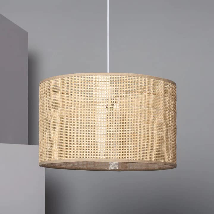 AKWAY Wicker Cane Webbing Rattan Bamboo Seagrass Premium Pendant Light (12" Dia x 6" H) (Bulb not Included) - Akway