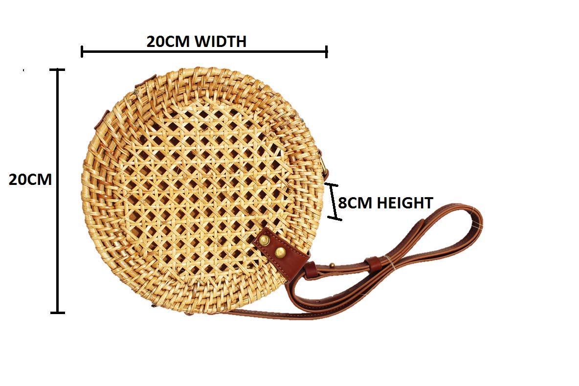 AKWAY Rattan Sling Bag | Rattan Cross body Bag with Shoulder Leather Strap for Women (Color: Natural) - Akway