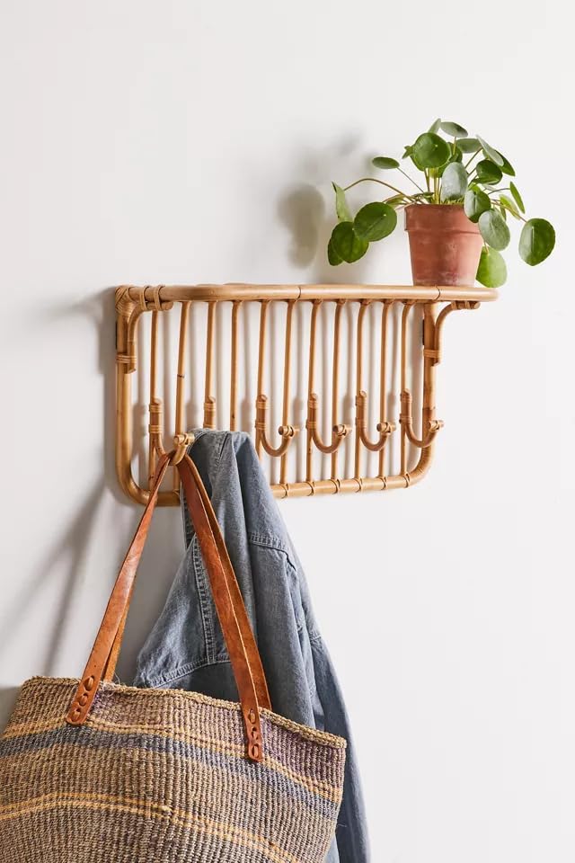 AKWAY Rattan Bamboo Wall Hook, Wall Hanger, Cane Wall Hooks, entryway Hangers, entryway Hooks, Clothing Hangers - Akway