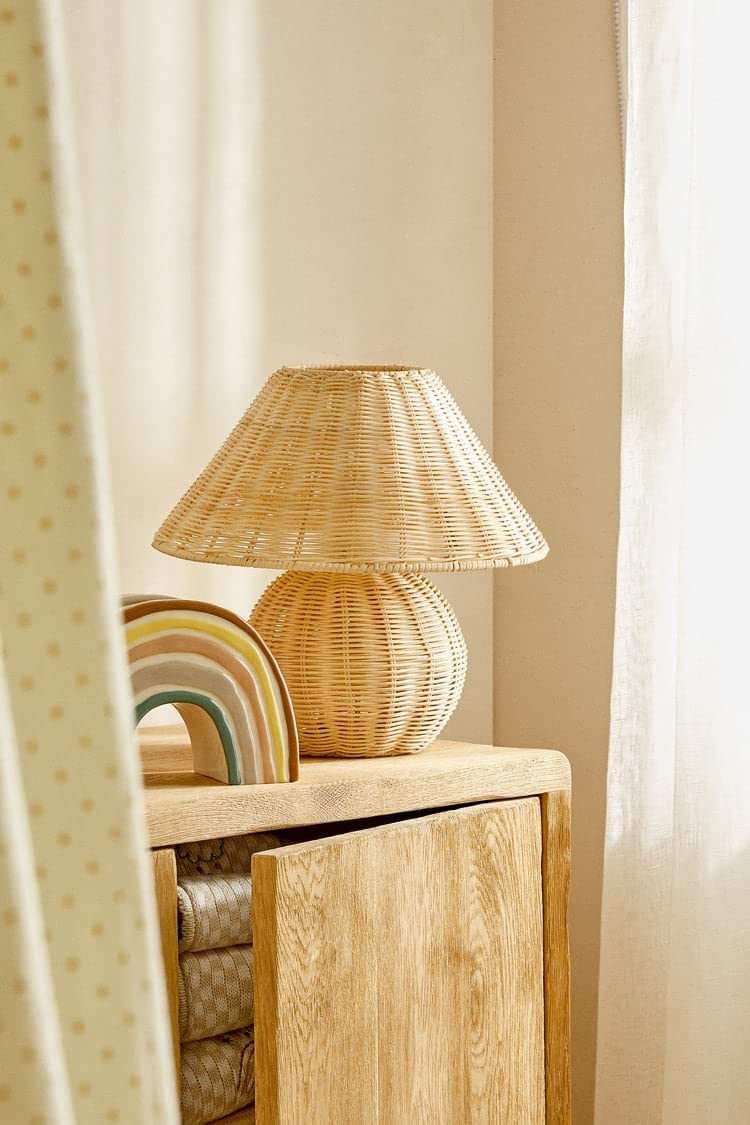 AKWAY Handmade Wicker Table Lamp, Beside Table Lamps, Study Table Lamps, Side Lamps Light Decoration for Home, Living Room, Bedroom Bedside, Hall | Made in India; Color: Beige; (Bulb Not Included) - Akway