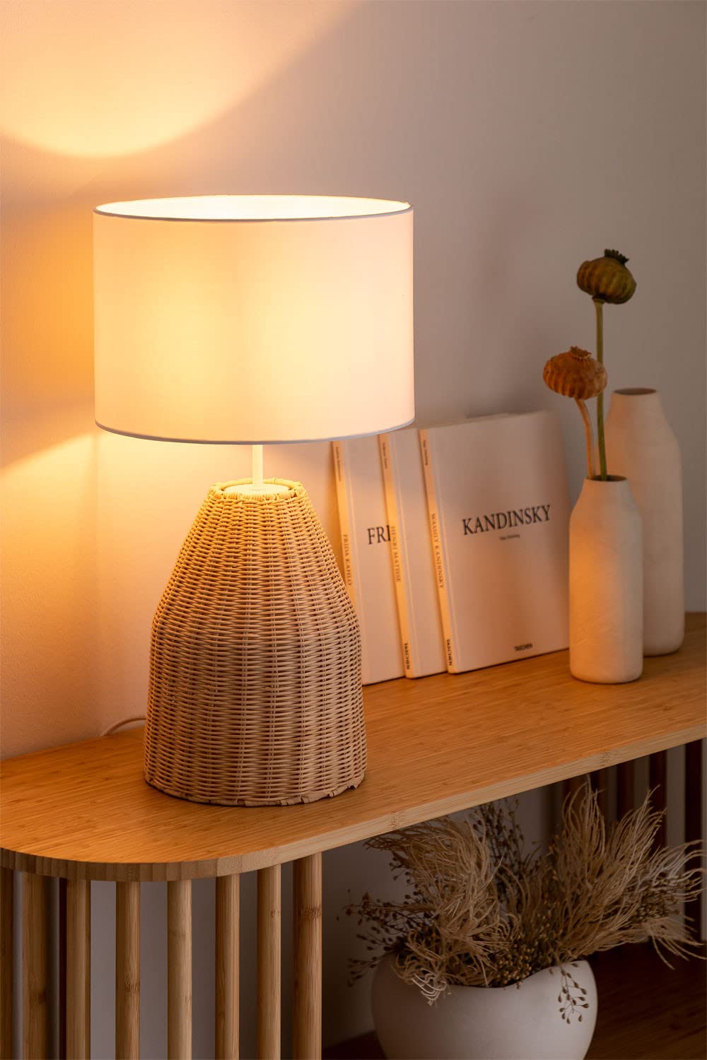 AKWAY Handmade Wicker Table Lamp, Beside Table Lamps, Study Table Lamps, Side Lamps Light Decoration for Home, Living Room, Bedroom Bedside, Hall | (12" x7") - Akway
