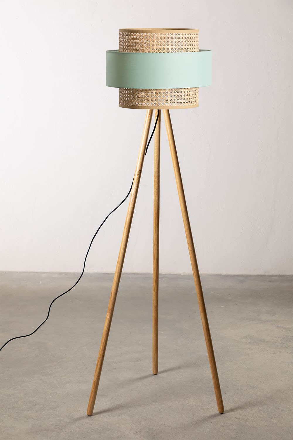 AKWAY Rattan Cane Webbing Floor Lamp Bamboo Floor Lamp Cane Floor Lamp Standing Lamp Wooden Standing lamp for Living Room Bedroom (14" D X 11") (Sky Blue) - Akway